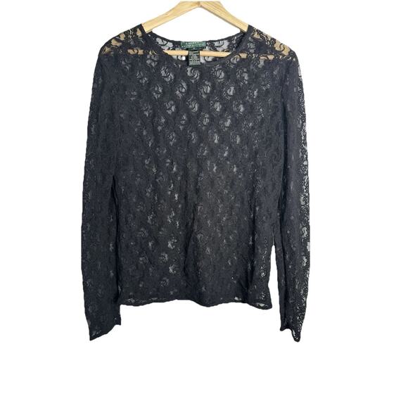 Lauren‎ Ralph lauren Black Sheer Lace Western Cowgirlcore Dark Cottagecore - Picture 1 of 7